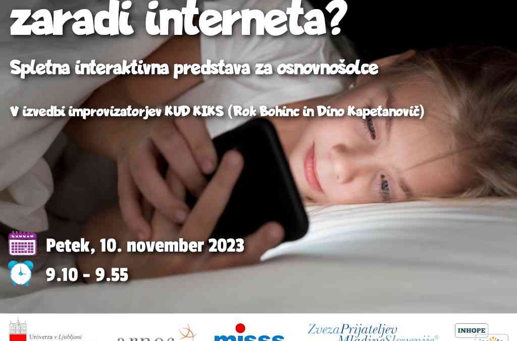 Spletna interaktivna predstava za osnovnošolce ‘Ali premalo spim zaradi interneta?’