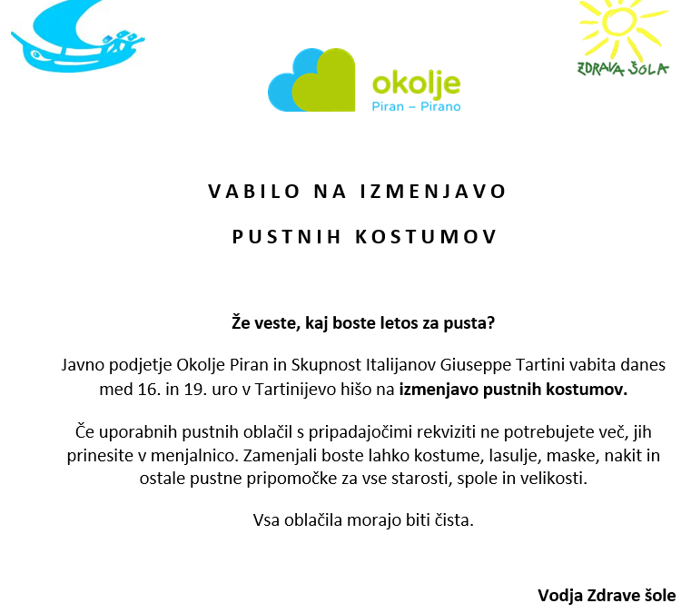 Vabilo na izmenjavo pustnih kostumov